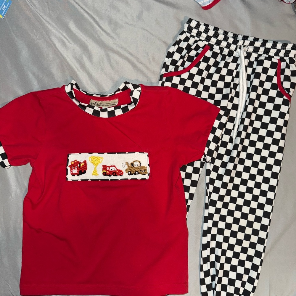 SDS “Cars” smocked jogger set VGUC 4T